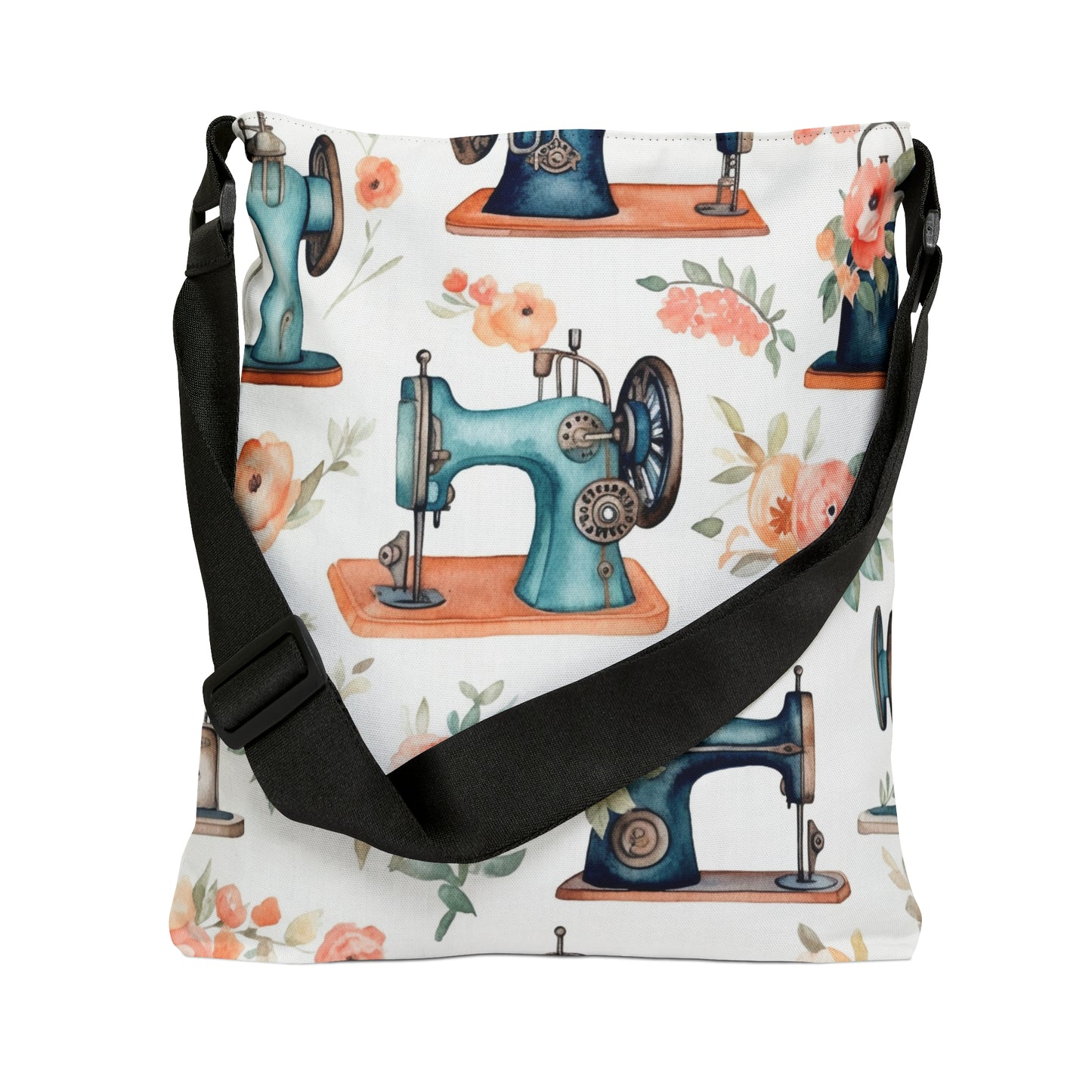 Watercolor Sewing Machines & Floral Bouquets: Antique Feminine Minimalist Styling - Adjustable Tote Bag (AOP)