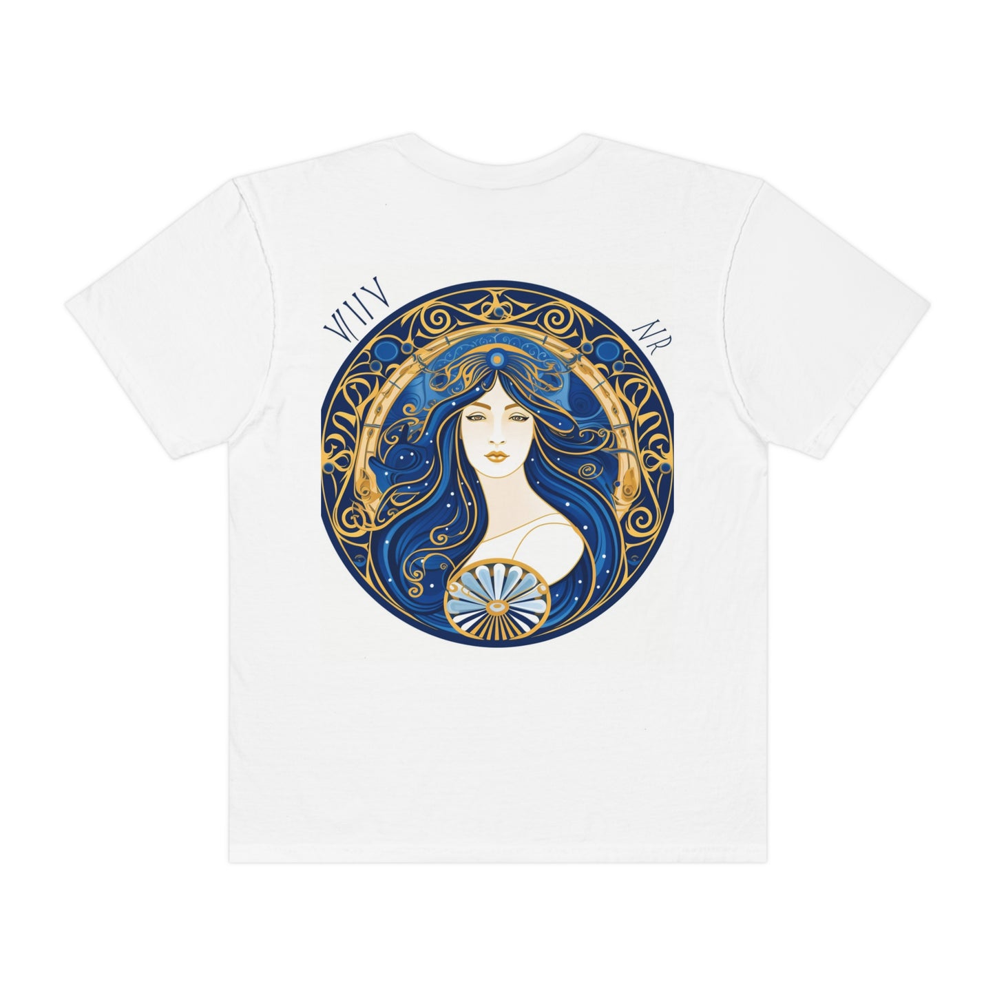 Virgo Zodiac Circular Symmetry in Gold Royal Blue - Unisex Garment-Dyed T-shirt