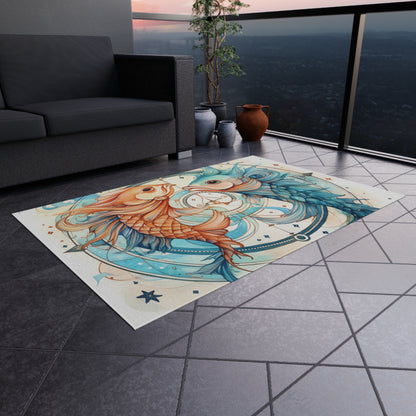 Pisces Zodiac Horoscope - Starry Watercolor & Ink, Hyper-Detailed Fish Outdoor Rug