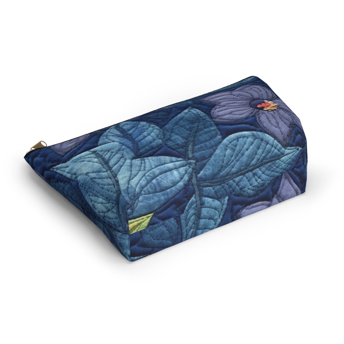 Floral Embroidery Blue: Denim-Inspired, Artisan-Crafted Flower Design - Accessory Pouch w T-bottom