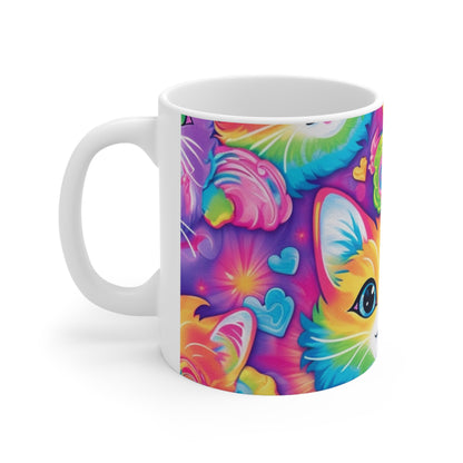 Happy Kitten & Cat Design - Vivid, Colorful & Eye-Catching - Ceramic Mug 11oz