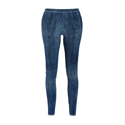 Indigo Splash: Washed Denim Reverie in Deep Blue - Women's Cut & Sew Casual Leggings (AOP)