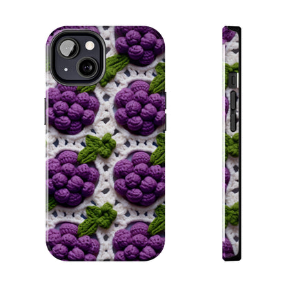 Crochet Grapes Pattern - Granny Square Design - Fresh Fruit Pick - Orchard Purple Snack Food - Tough Phone Cases