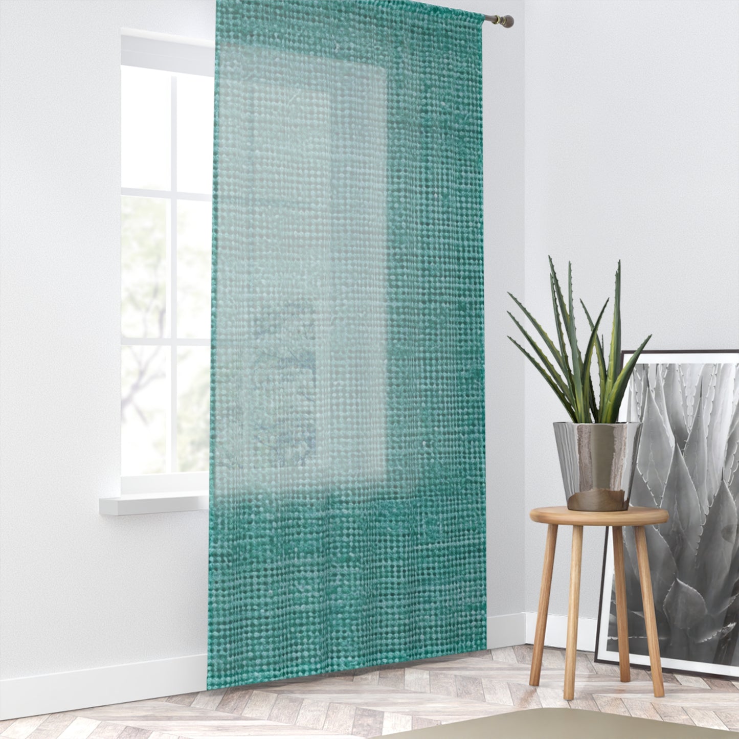 Diseño de tela vaquera color turquesa menta de calidad, material elegante, cortina de ventana