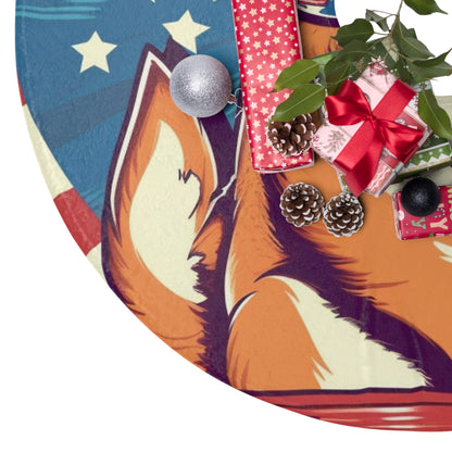 Patriotic Shiba Inu Retro Cartoon -Synthwave Summer Animation - Christmas Tree Skirts