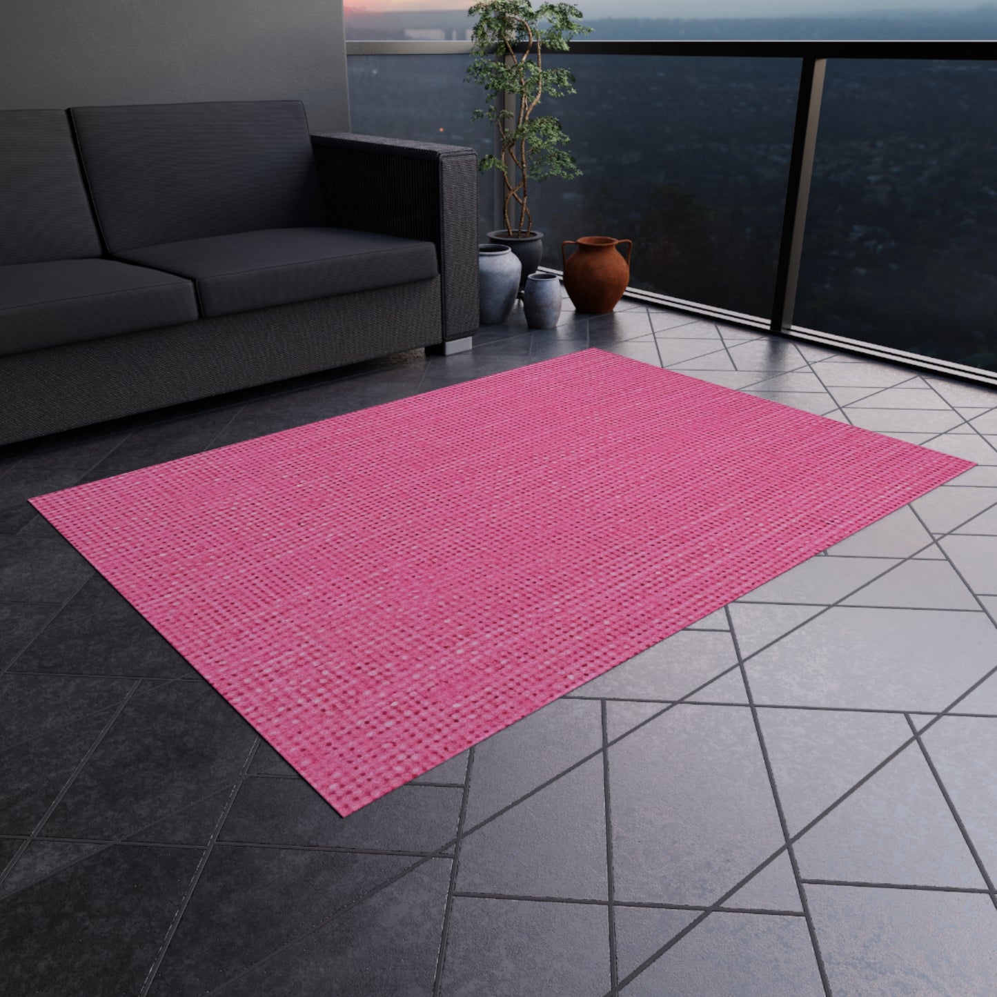 Doll-Like Pink Denim Designer Fabric Style - Outdoor Rug