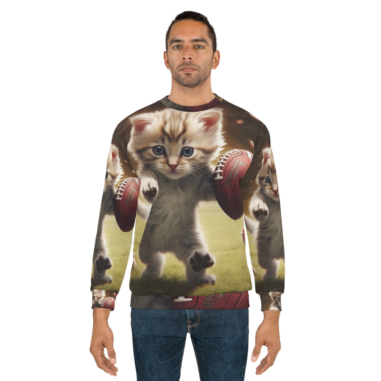 Football Kitty Fantasy: Feline Cat American Sport Quarterback - Unisex Sweatshirt (AOP)