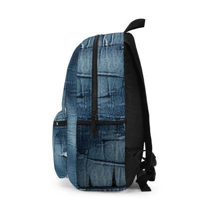 Distressed Blue Denim-Look: Edgy, Torn Fabric Design - Backpack