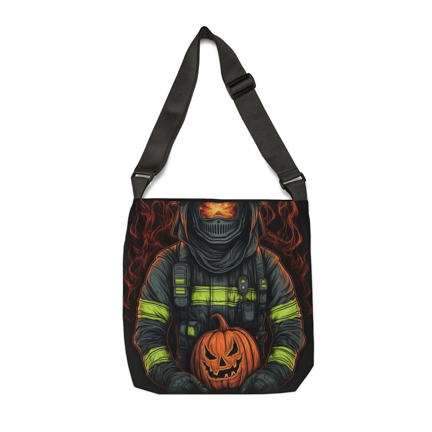 Firefighter Spooky Alert: Facing Haunted Halloween Spirits Scary Fire Pumpkin - Adjustable Tote Bag (AOP)