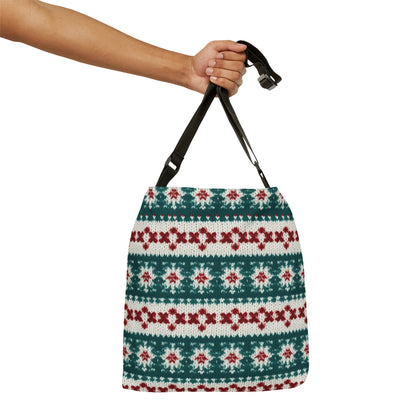 Christmas Knit Crochet Holiday, Festive Yuletide Pattern, Winter Season - Adjustable Tote Bag (AOP)