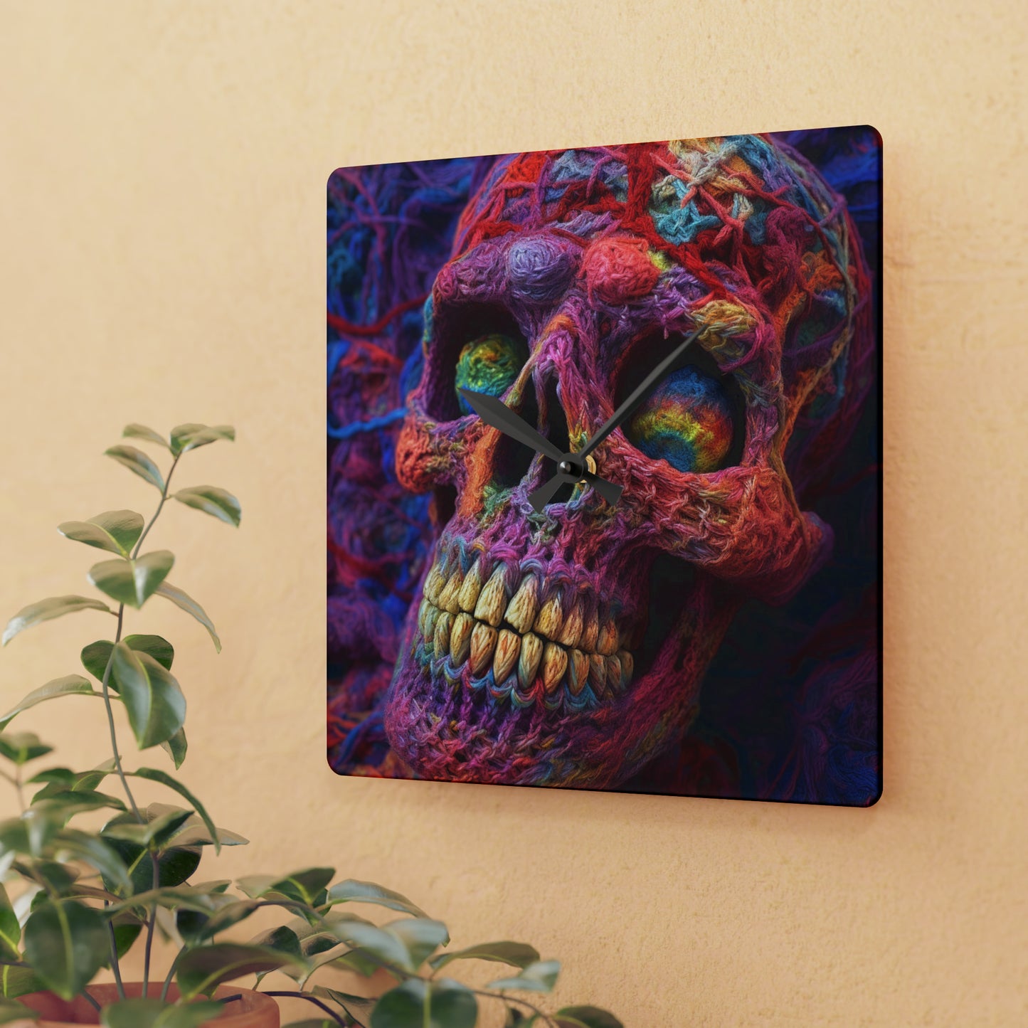 Crochet Skeleton Skull Halloween Horror Scary Style - Acrylic Wall Clock