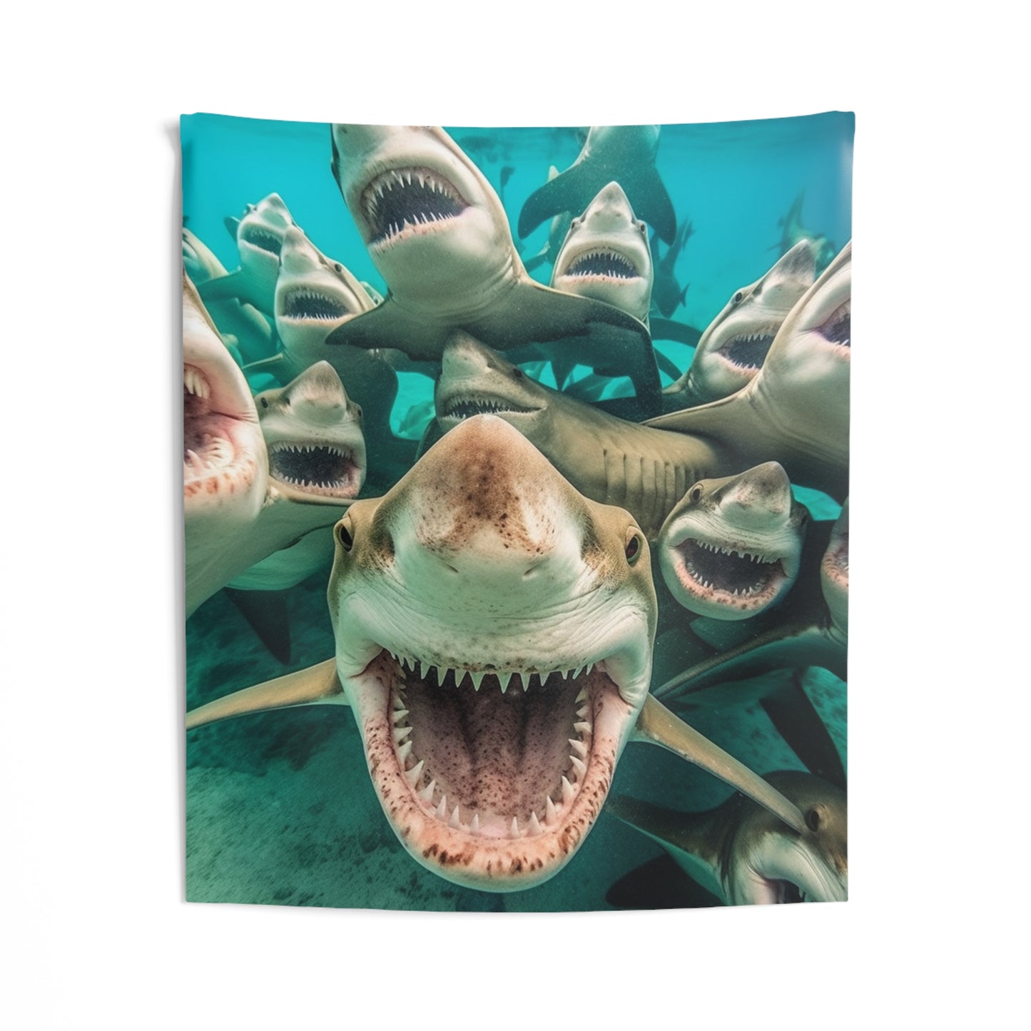 Laughing Lemon Sharks: Joyful Sea Jaws Ocean Deep - Indoor Wall Tapestries