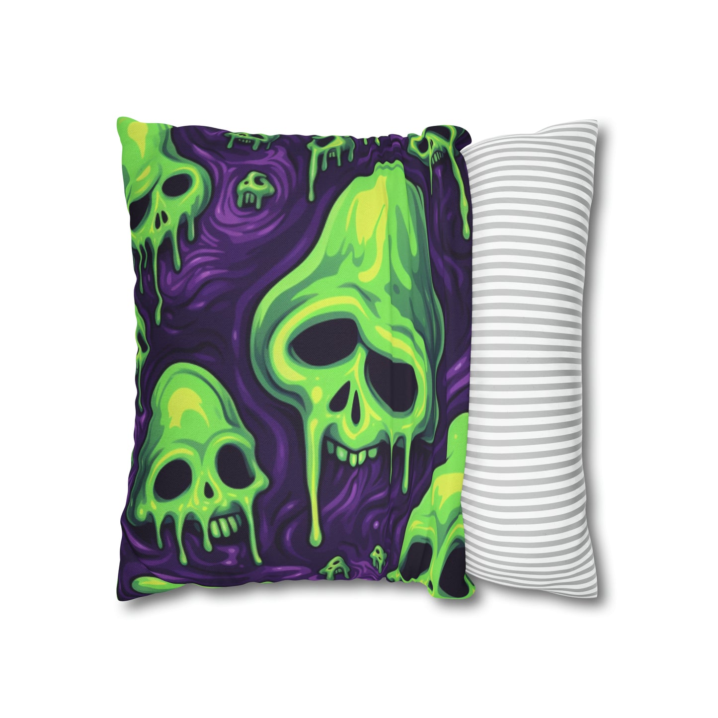 Halloween Slime Skull Green Skeletons Scary Horror Pattern - Spun Polyester Square Pillow Case