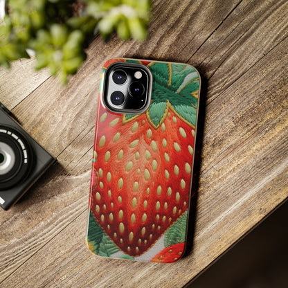 Berry Delight: Sun-Kissed Strawberries Fields Meet Embroidered Style Strawberry Patterns - Tough Phone Cases