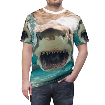 Bull Shark: River Monster Menace - Realistic Dark Water Predator - Unisex Cut & Sew Tee (AOP)