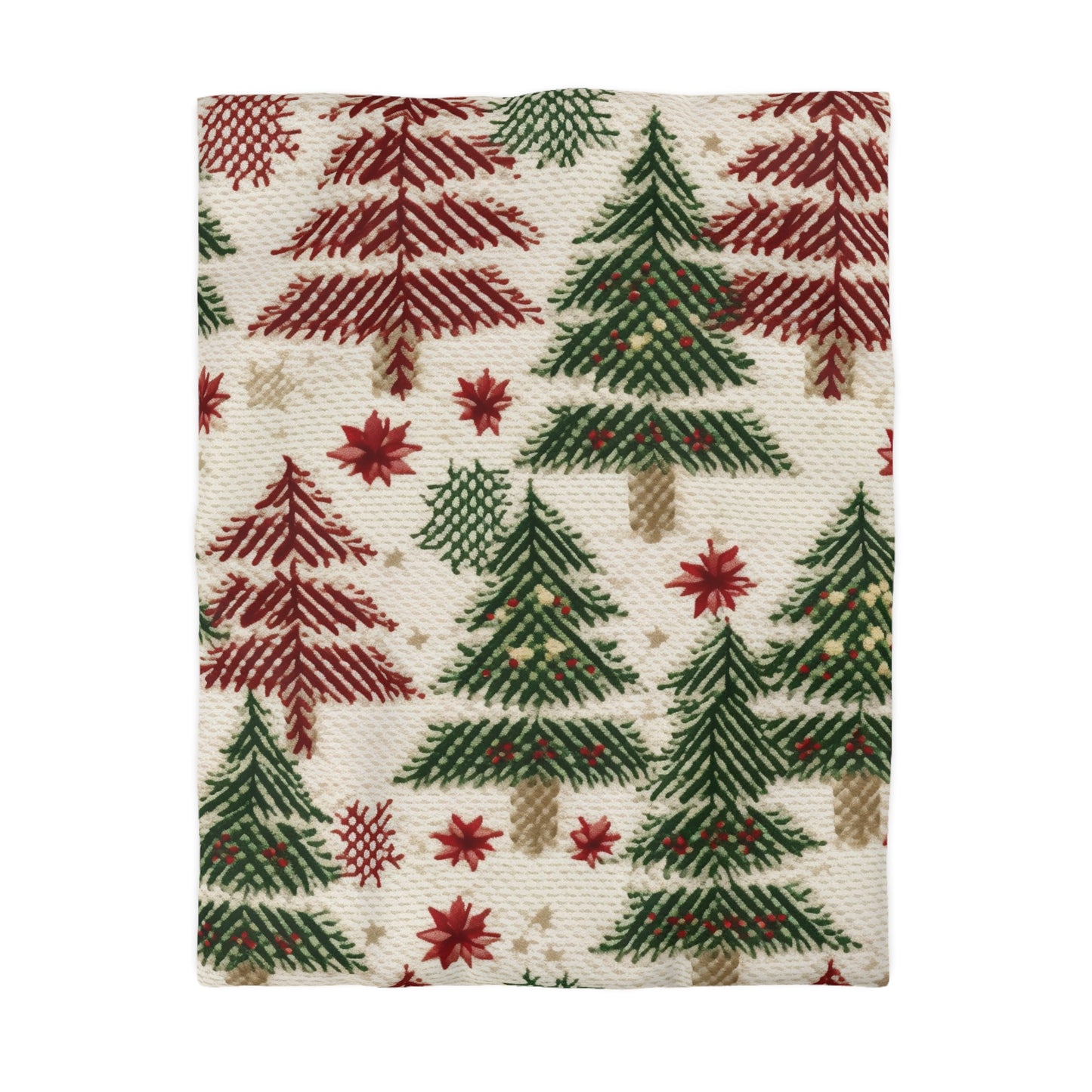 Embroidered Christmas Winter, Festive Holiday Stitching, Classic Seasonal Design - Microfiber Duvet Cover