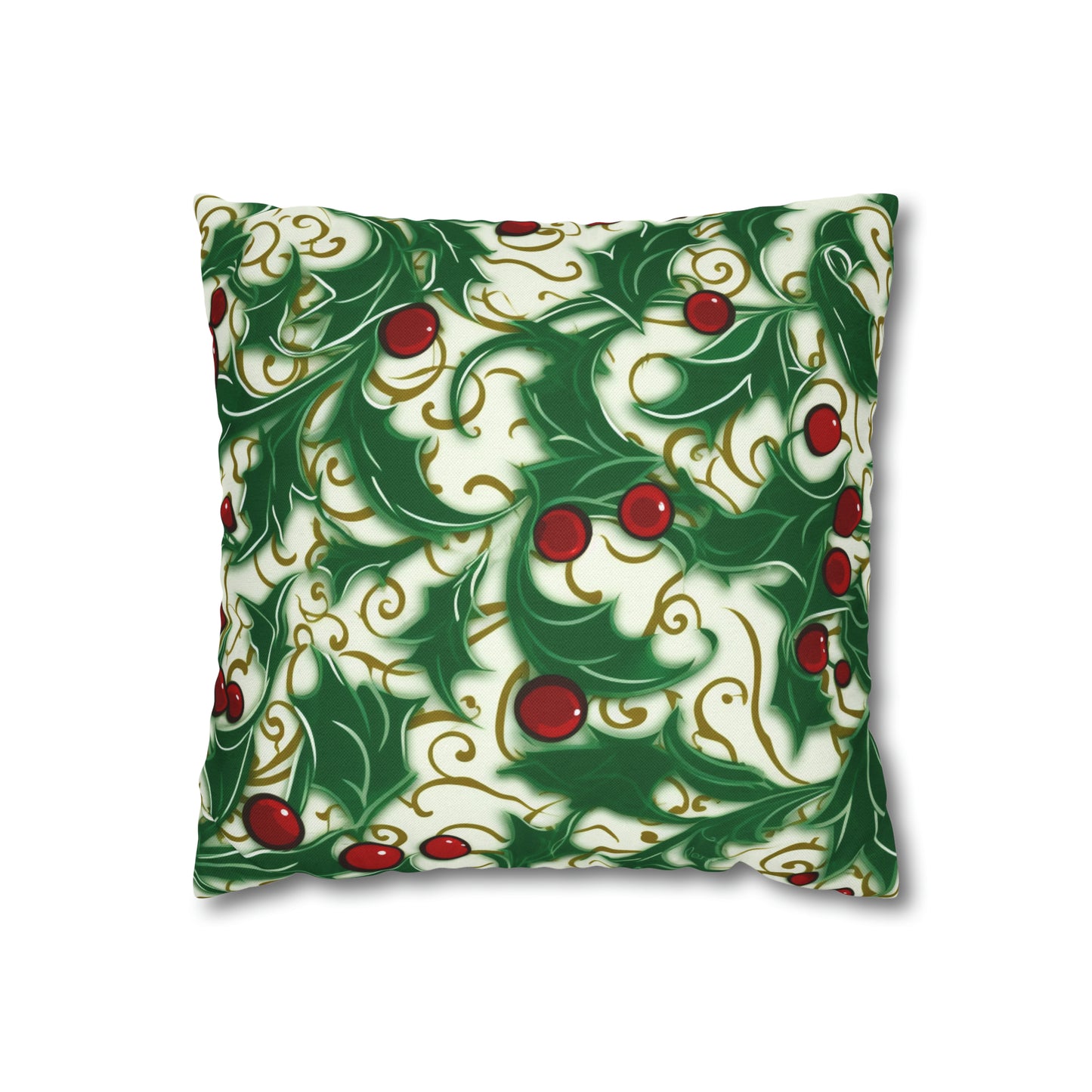 Holiday Elegance: Christmas Holly Swirls Design - Spun Polyester Square Pillow Case