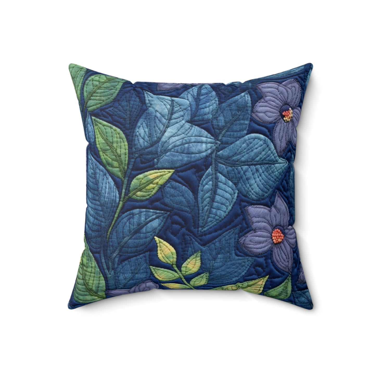 Floral Embroidery Blue: Denim-Inspired, Artisan-Crafted Flower Design - Spun Polyester Square Pillow