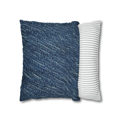 Denim-Inspired Design - Distinct Textured Fabric Pattern - Spun Polyester Square Pillow Case