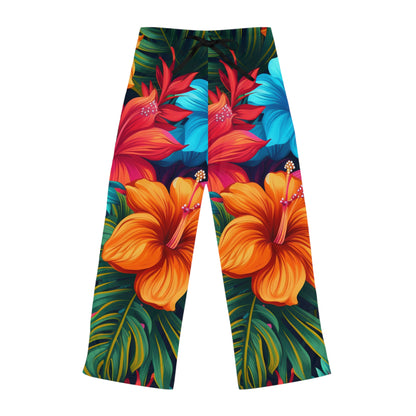 Pantalones de pijama para mujer con diseño de estampado floral tropical de inspiración hawaiana (AOP) 