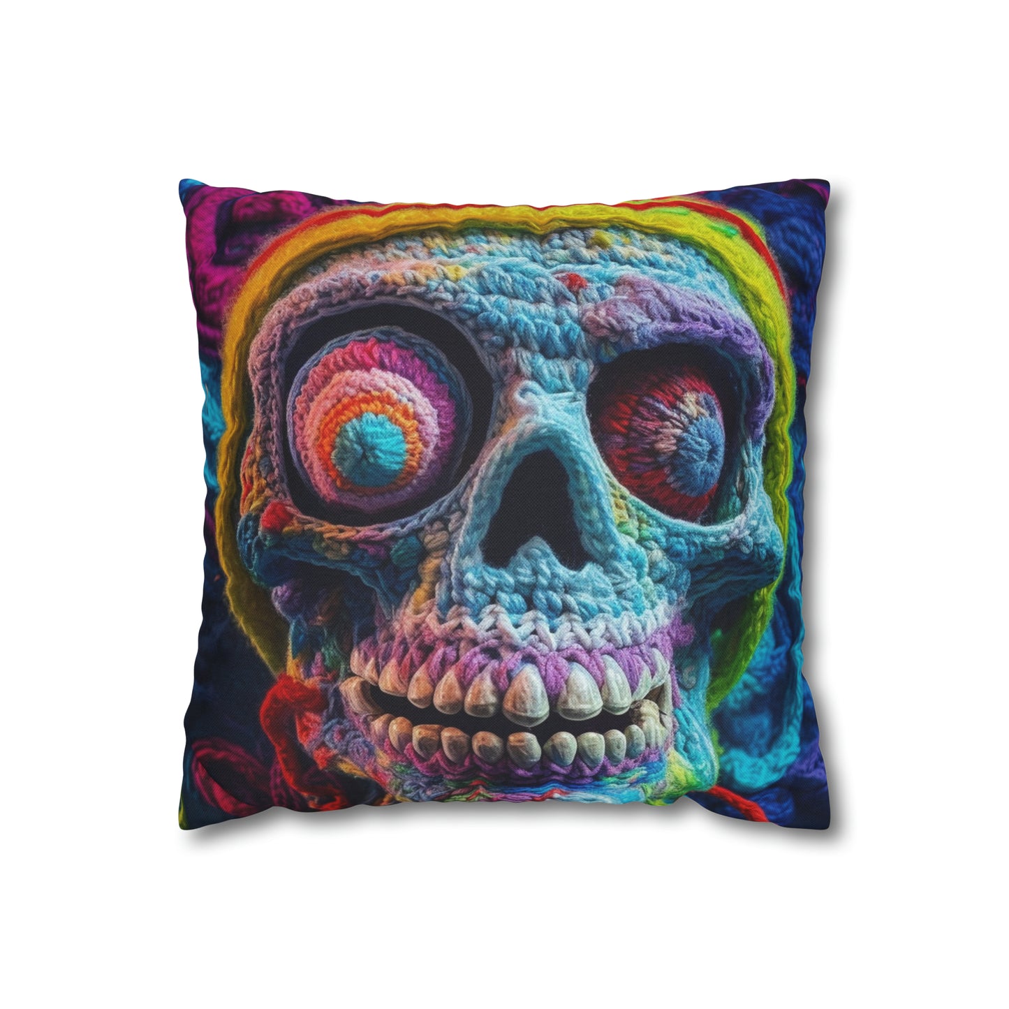 Crochet Skull Halloween Scary Horror Design - Spun Polyester Square Pillow Case