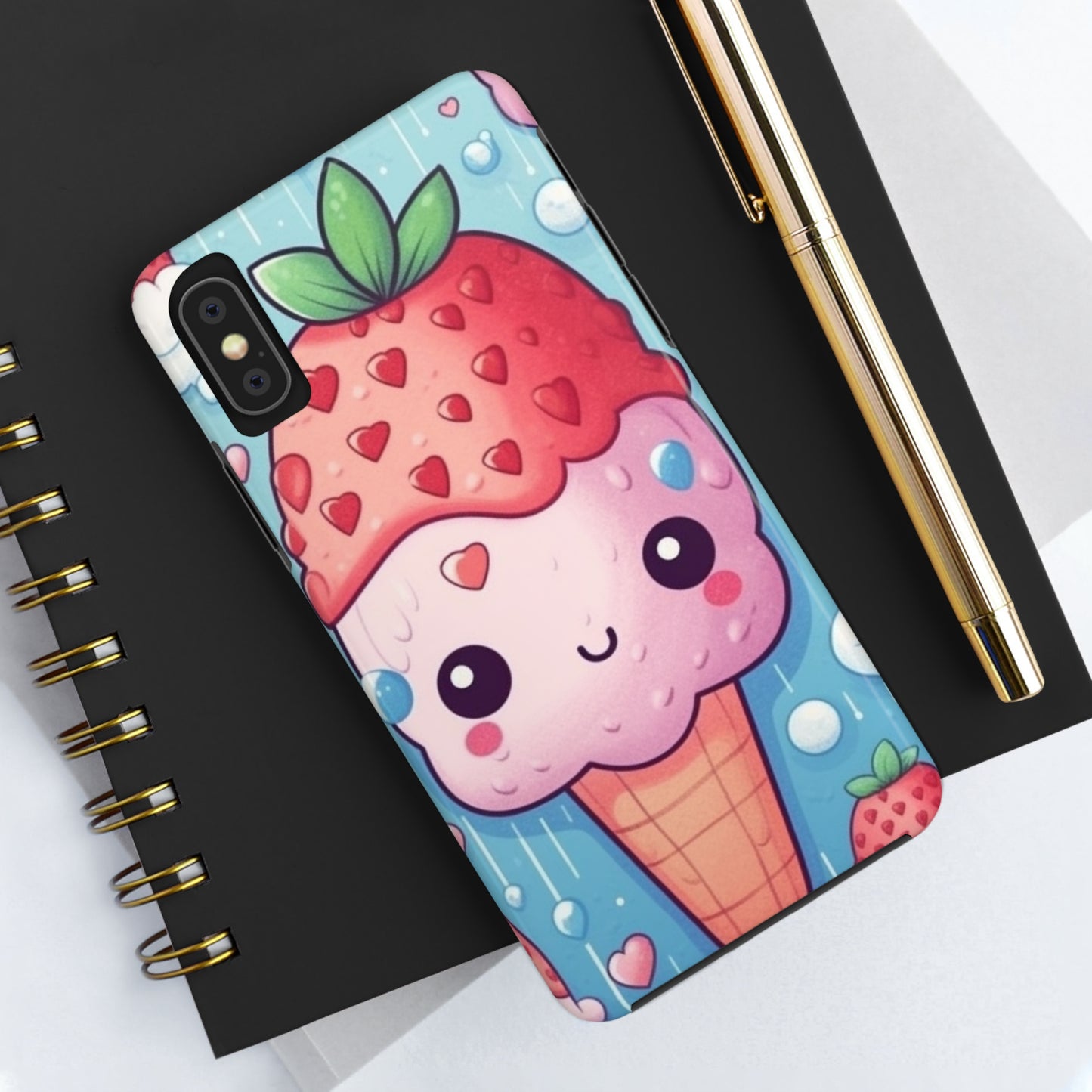 Kawaii Strawberry Sundae Cone - Traditional Japanese Anime Dessert Delight - Sweet Berry Otaku Gift - Tough Phone Cases