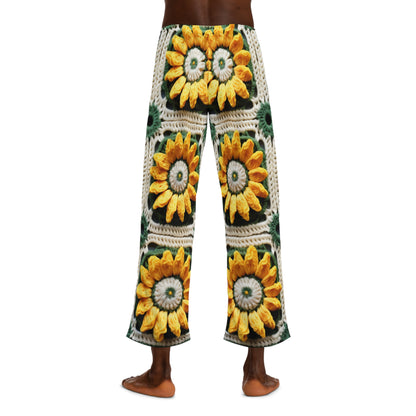 Sunflower Crochet Elegance, Granny Square Design, Radiant Floral Motif. Bring the Warmth of Sunflowers to Your Space - Men's Pajama Pants (AOP)