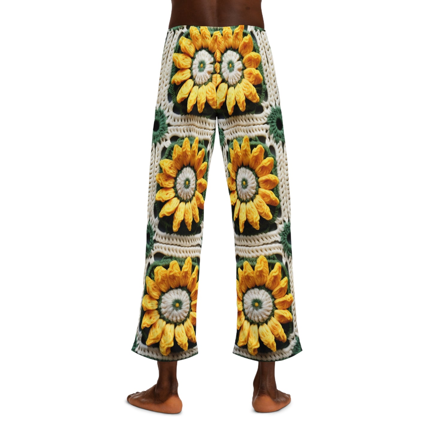 Sunflower Crochet Elegance, Granny Square Design, Radiant Floral Motif. Bring the Warmth of Sunflowers to Your Space - Men's Pajama Pants (AOP)