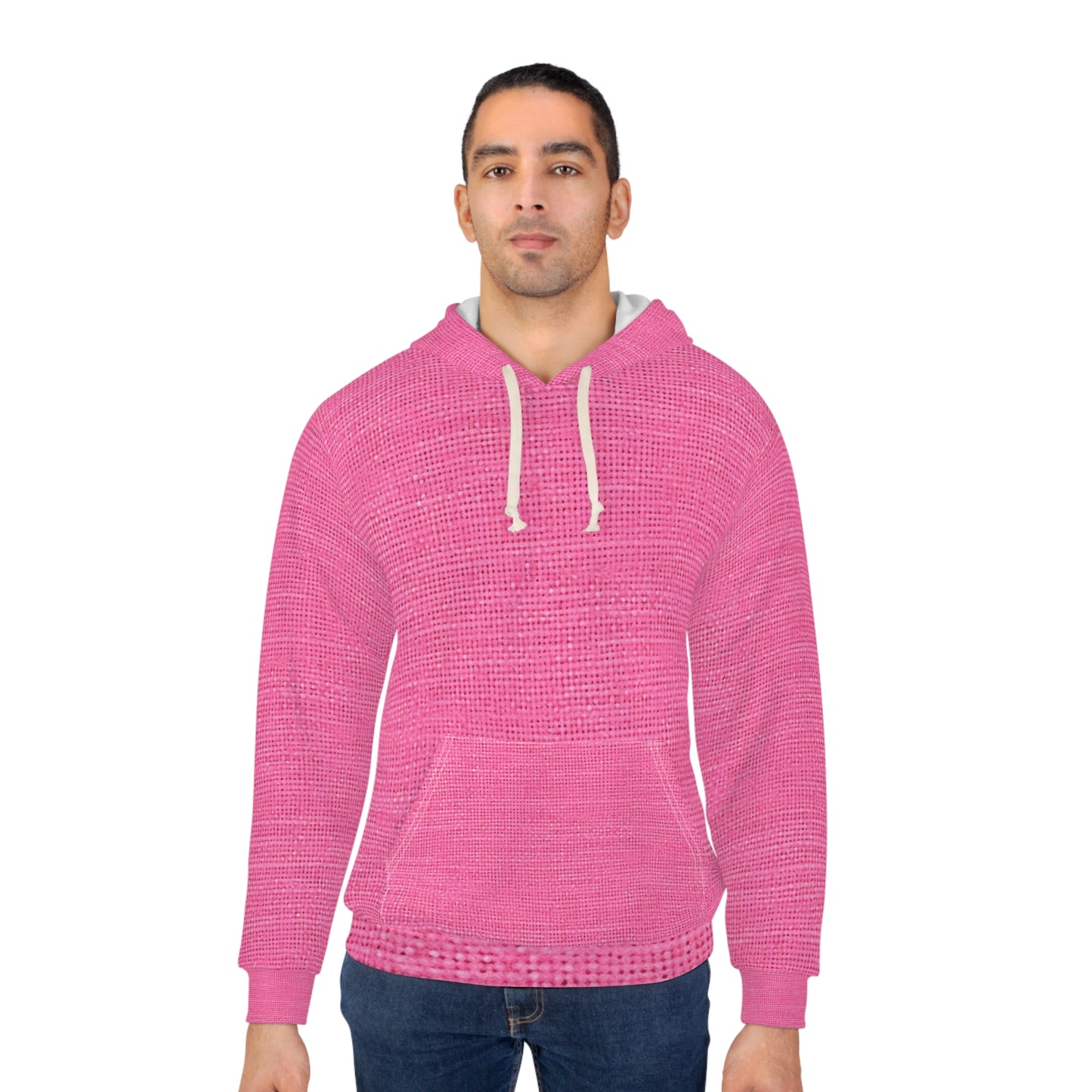 Doll-Like Pink Denim Designer Fabric Style - Unisex Pullover Hoodie (AOP)