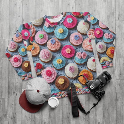 Crochet Cupcake Treat Frosted Cake Dessert Bakery Design - Sudadera unisex (AOP)