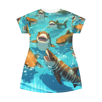 Tiger Shark: Ocean Marine Wildlife - Underwater - T-Shirt Dress (AOP)