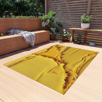 Banana Yellow Lemon: Bold Distressed, Denim-Inspired Fabric - Outdoor Rug