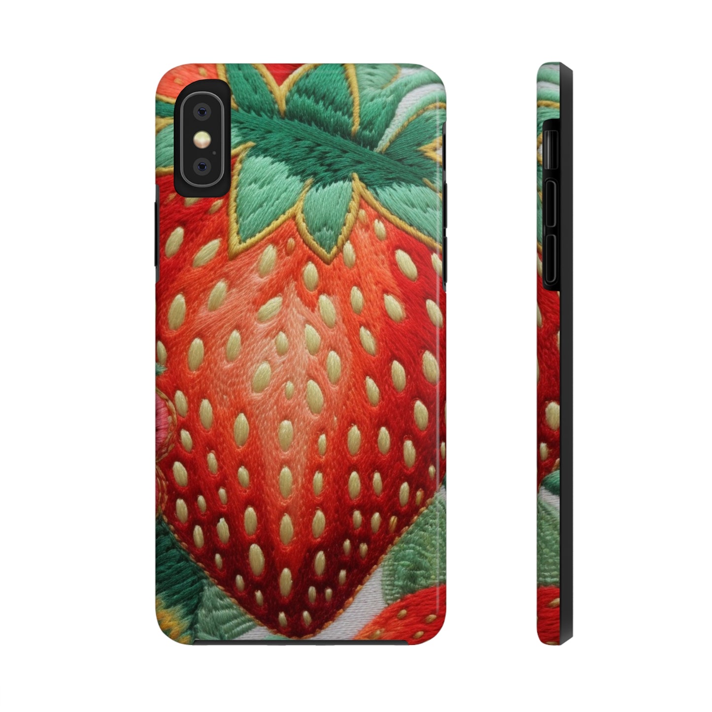 Berry Delight: Sun-Kissed Strawberries Fields Meet Embroidered Style Strawberry Patterns - Tough Phone Cases