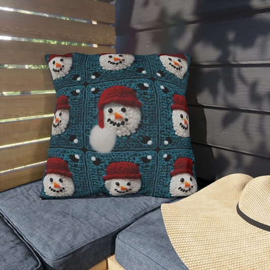 Snowman Crochet Craft, Festive Yuletide Cheer, Winter Wonderland - Outdoor Pillows
