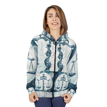 Blue Tones Libra Zodiac Cosmic Astro - Balance Scale & Symbols - Unisex Zip Hoodie (AOP)