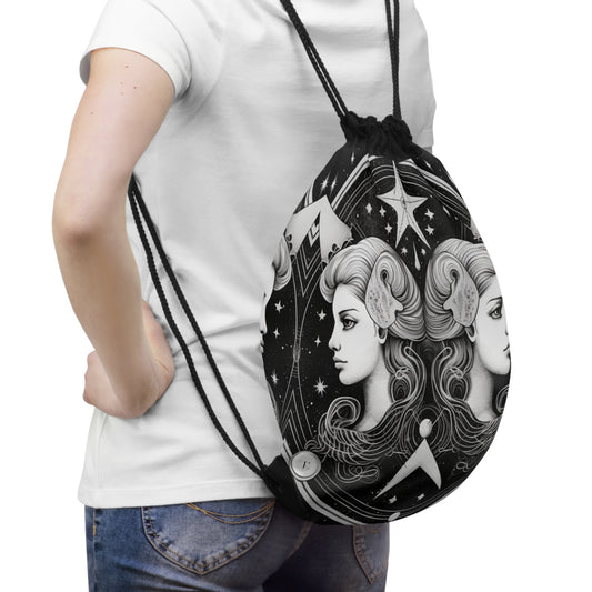 Gemini Zodiac Twins Design - Celestial Astrology Theme - Drawstring Bag