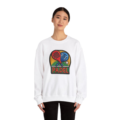 Padel Chenille Patch, Faux Graphic- Unisex Heavy Blend™ Crewneck Sweatshirt