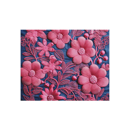 Denim Blue Doll Pink Floral Embroidery Style Fabric Flowers - Outdoor Rug