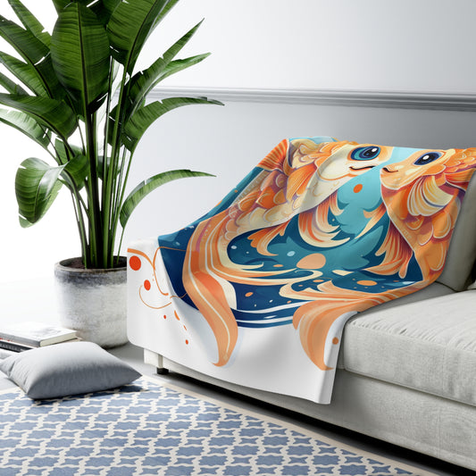 Charming Cartoon Fish Pisces - Dreamy Zodiac Illustration - Sherpa Fleece Blanket