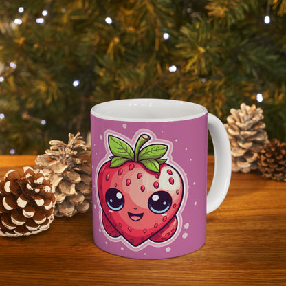 Kawaii Strawberry Adventure - Anime Classic Traditional Japanese Fruit - Otaku Artwork - Ceramic Mug 11oz