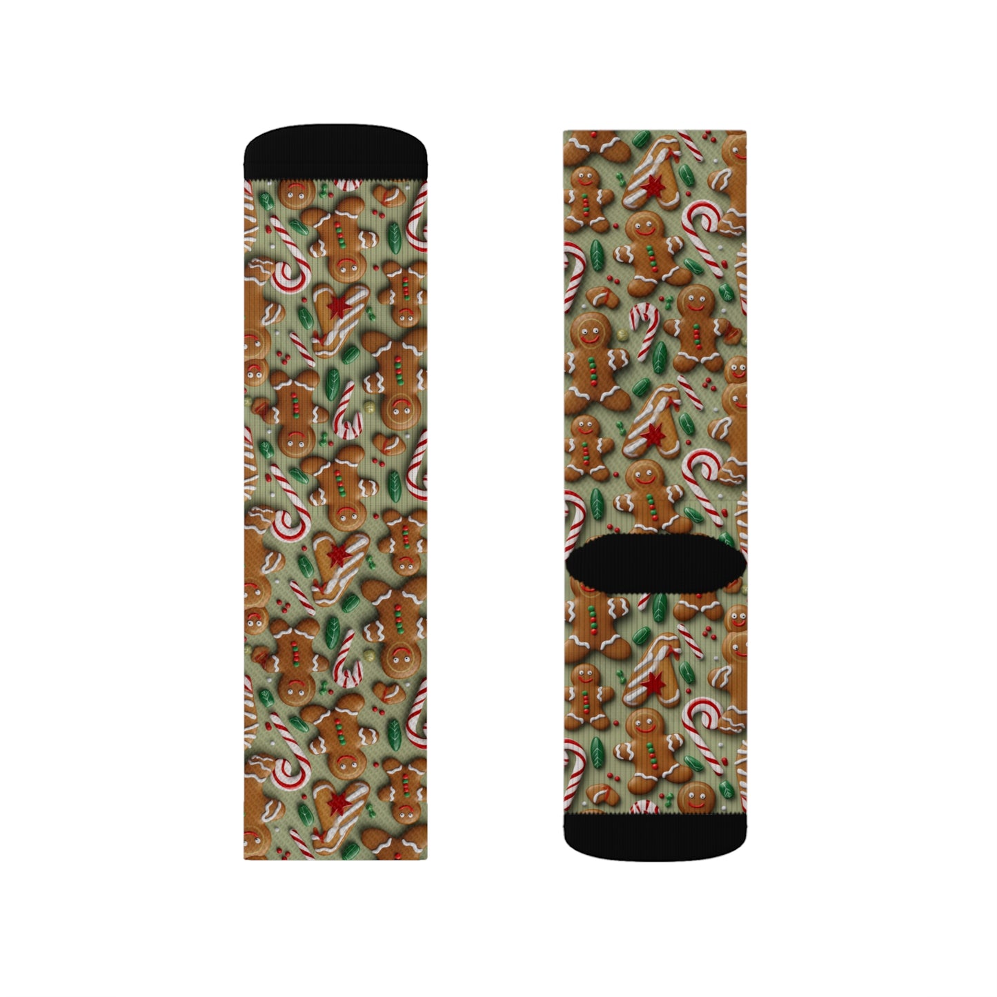 Gingerbread Man Christmas Cookie - Tree - Candy Cane - Sublimation Socks