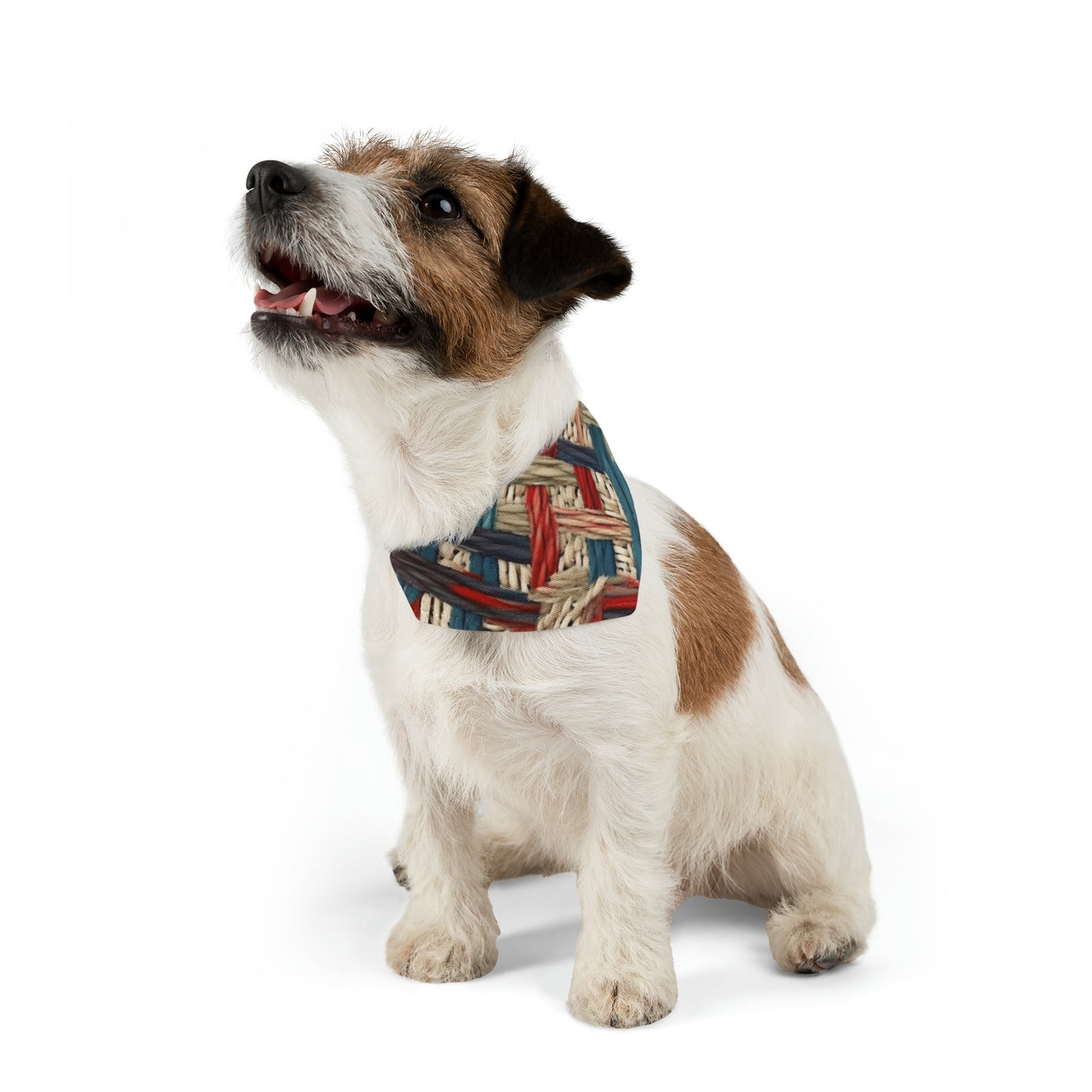 Colorful Yarn Knot: Denim-Inspired Fabric in Red, White, Light Blue - Dog & Pet Bandana Collar