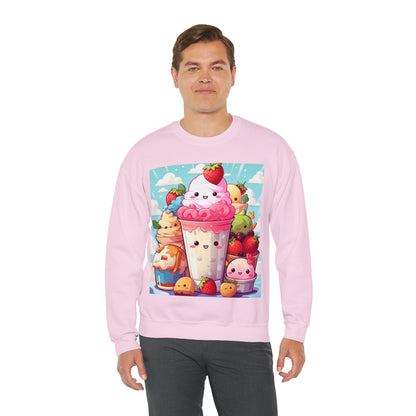 Strawberry Japan Milkshake - Kawaii Dessert Delight - Sweet Berry Anime Character - Unisex Heavy Blend™ Crewneck Sweatshirt