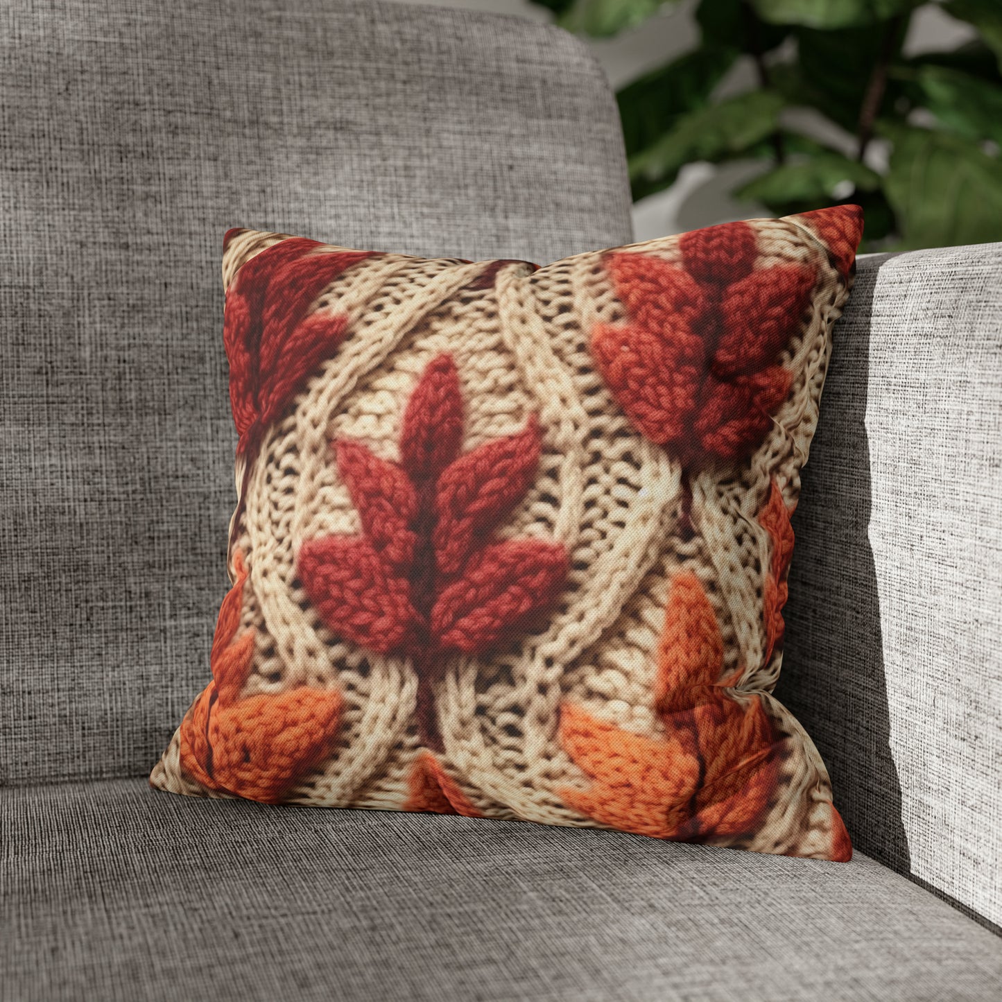 Crochet Fall Leaves: Harvest Rustic Design - Golden Browns -Woodland Maple Magic - Spun Polyester Square Pillow Case