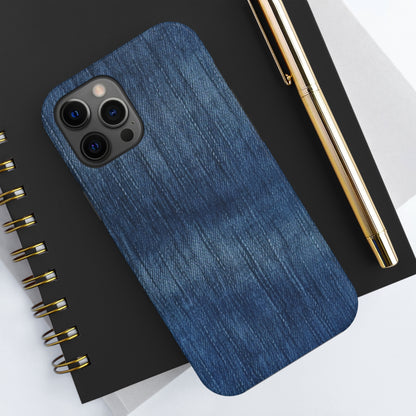 Indigo Splash: Washed Denim Reverie in Deep Blue - Tough Phone Cases