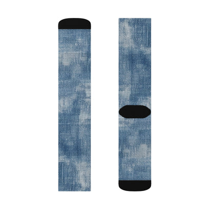 Faded Blue Washed-Out: Denim-Inspired, Style Fabric - Sublimation Socks