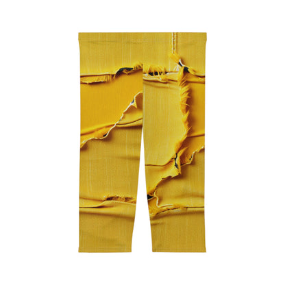 Banana Yellow Lemon: Bold Distressed, Denim-Inspired Fabric - Women’s Capri Leggings (AOP)