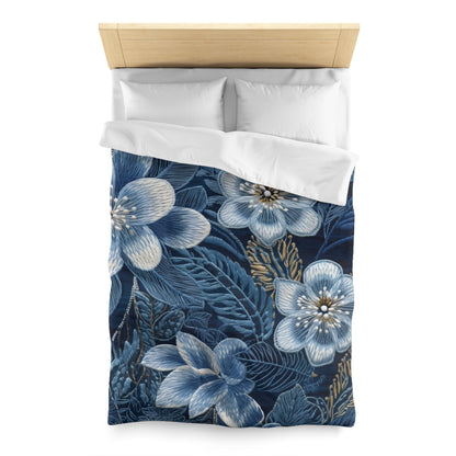 Bordado de flores en flor floral en estilo denim - Funda nórdica de microfibra 