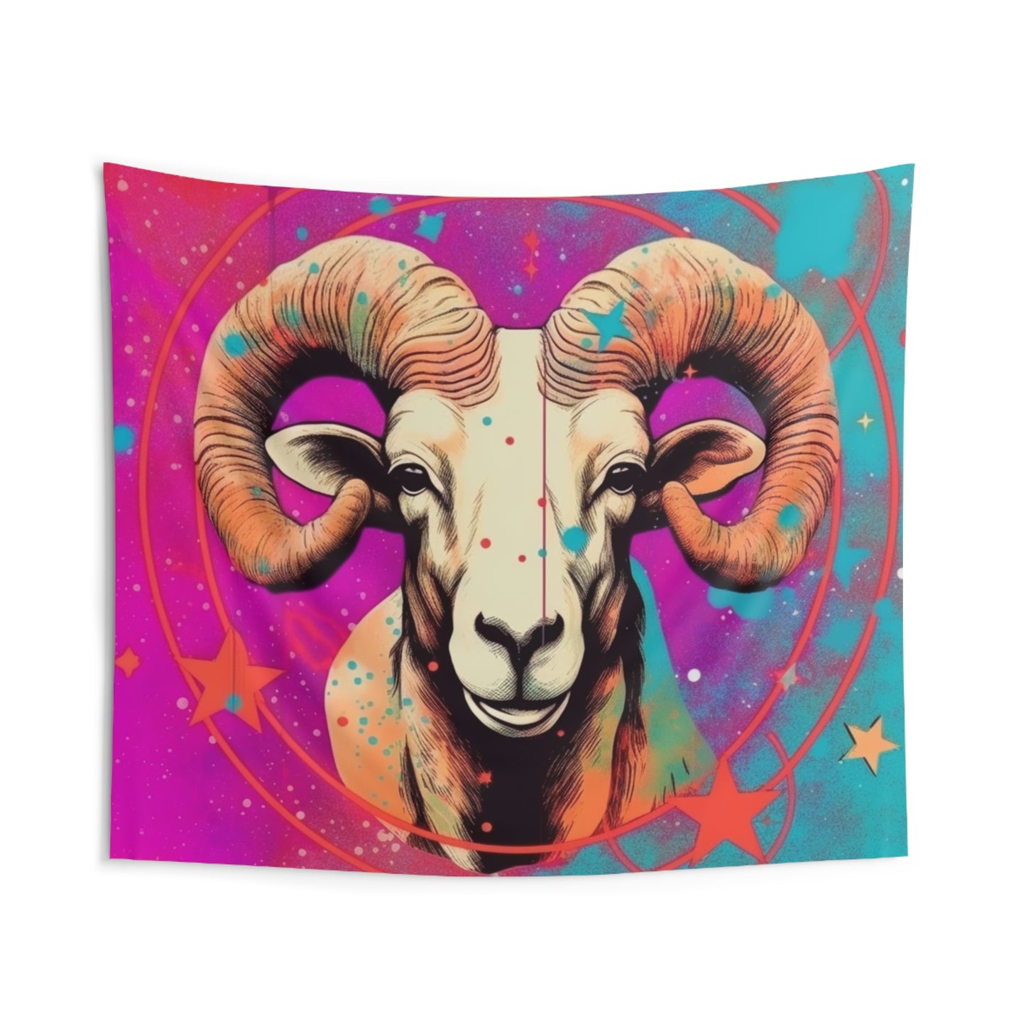 Pop Art Aries Constellation - Vibrant Zodiac Ram Symbol - Indoor Wall Tapestries