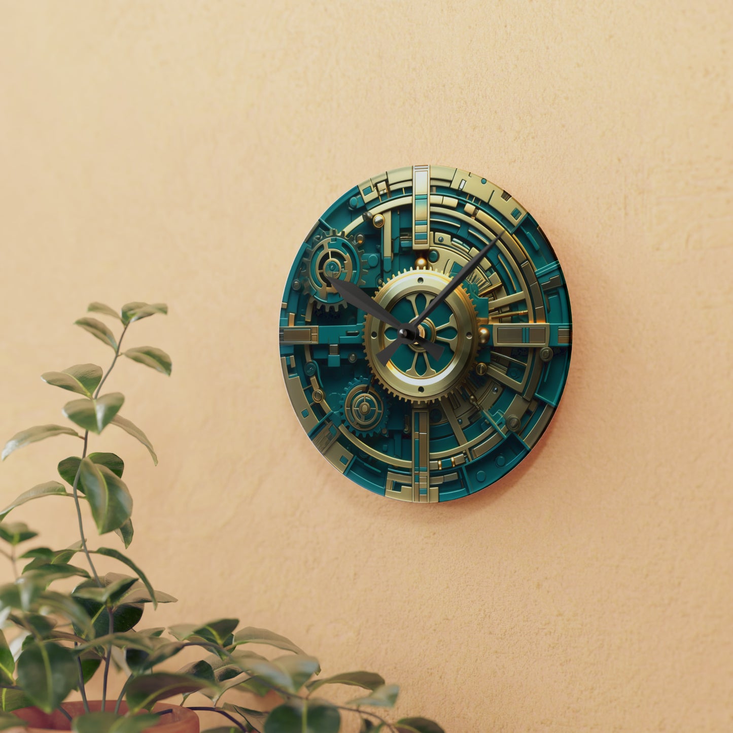 Steampunk Teal Acrylic Wall Clock